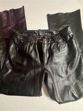 Express Vintage Genuine Leather Pants 9/10 Black Straight Leg Fully Lined Y2K